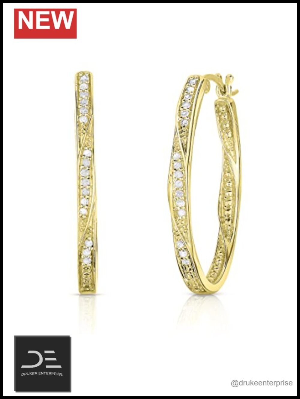 Yellow Gold Plated Sterling Silver Diamond Hoop Earrings 1/4 Cttw